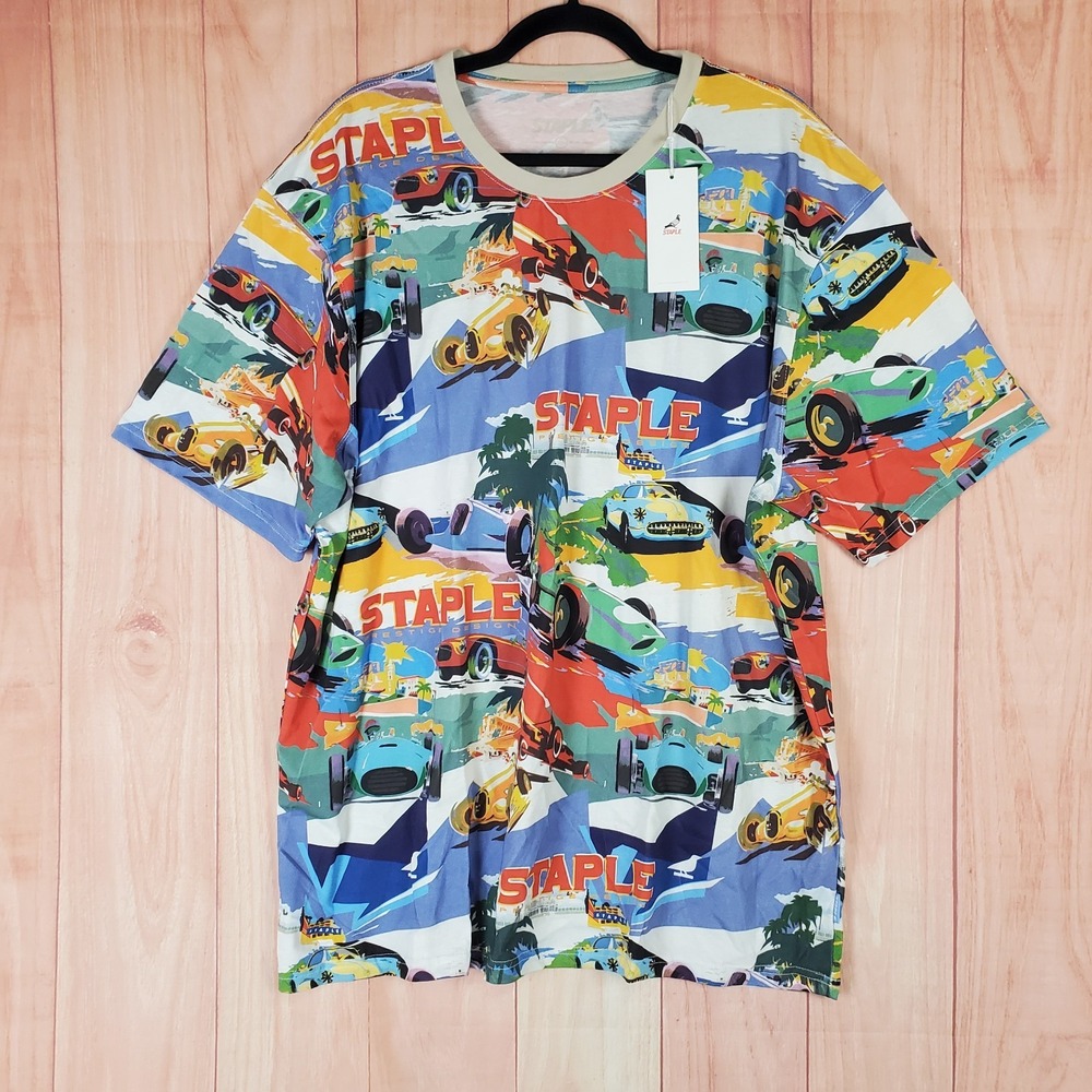 Staple Pigeon T Shirt Mens 2XL Multicolor Paradise Racing Car All Over Print